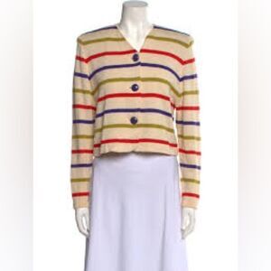 ST JOHN button up cream & colorful striped button up long sleeve cardigan sz 10